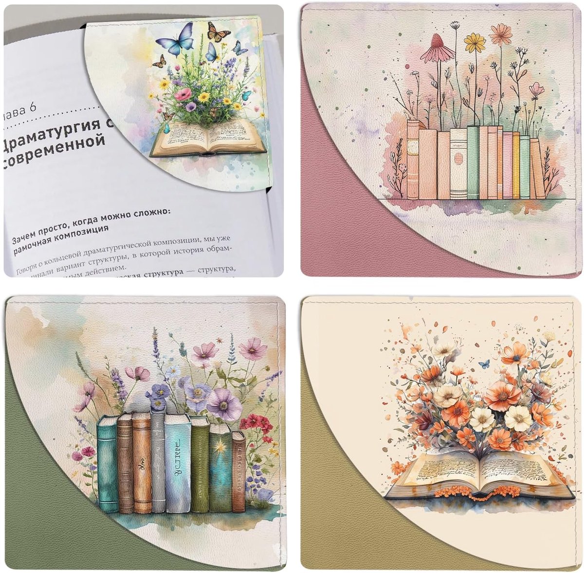 Bolimoss Bloemen Bladwijzers voor Vrouwen Kinderen Meisjes Leuke Lederen Bladwijzers 4 Stuks Hoek Leesboek Pagina Markers Terug naar School Geschenken voor Studenten Leraren