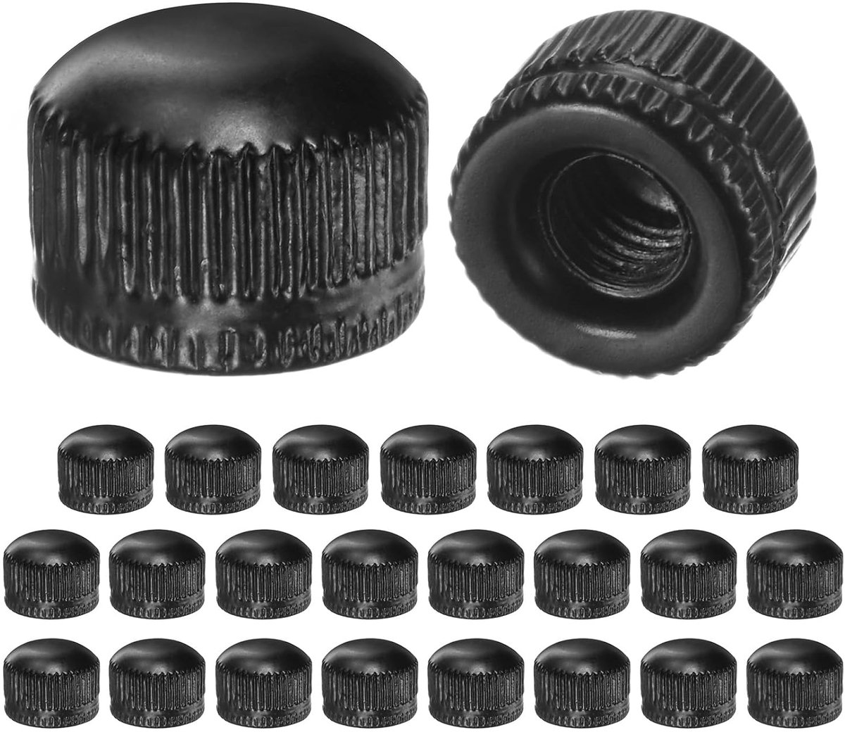 METERXITY 25 stuks schroefdraadmoeren met binnendraad, M5 x 11 mm huls voor lampschroeven, gekartelde moer voor vervangende plafondlampafdekking, mat zwart