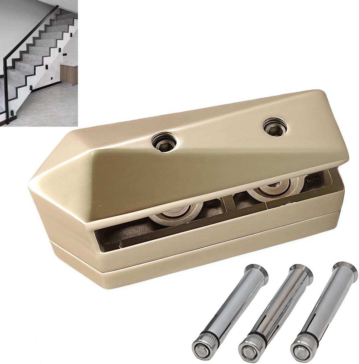 Glazen leuningklem, houder voor glazen hekken voor het zwembad van roestvrij staal, klem aan de zijkant voor leuningglas, balkon, trapleuning (1, goud)