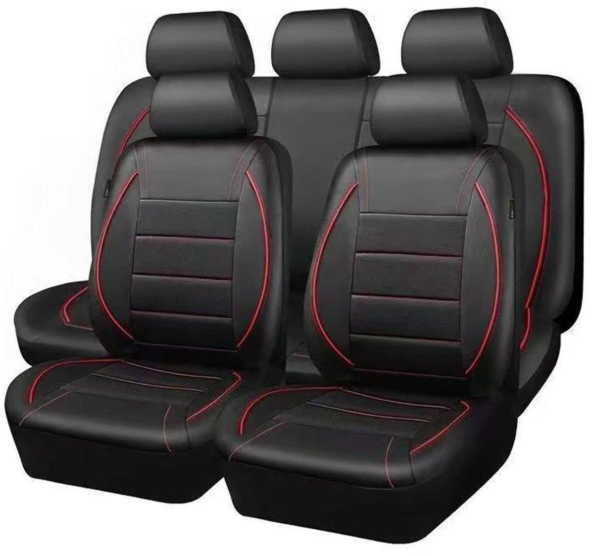 Autostoelhoezen 9-delig - PU-leer - Ademend - Bescherming voor uw stoelen (rood) - SnelShoppen