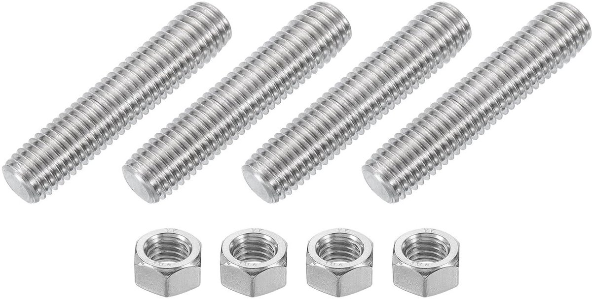 1/2"-13 stang met volledige schroefdraad, 4 stuks 304 roestvrij staal, lange schroefdraadschroeven, 2,5 lengte, rechtse schroefdraad, voor meubelmontage, bevestiging