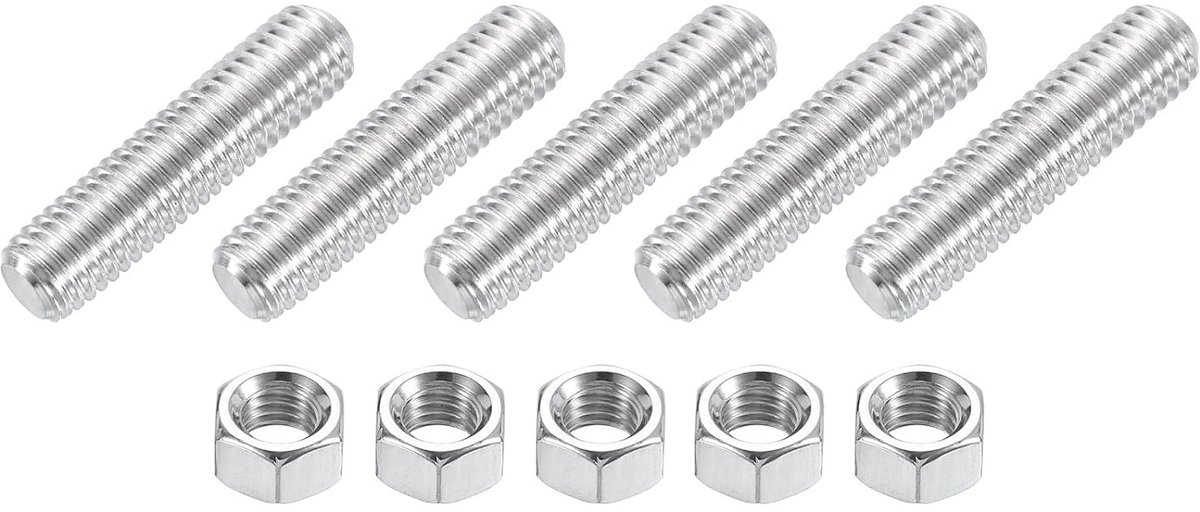 3/8"-16 stang met volledige schroefdraad, 5 stuks 304 roestvrij staal, lange schroefdraadschroef 4,5 cm lang, rechtse schroefdraad voor meubelmontage en bevestiging