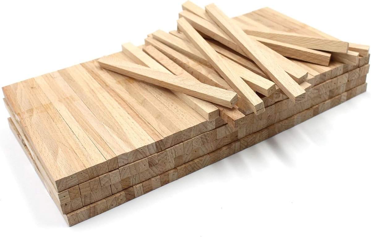 Houten lijst, 10 x 8 mm, beuken, losse knutselblokken voor het knutselen, knutselstokken (beuken, 10 x 8 mm)