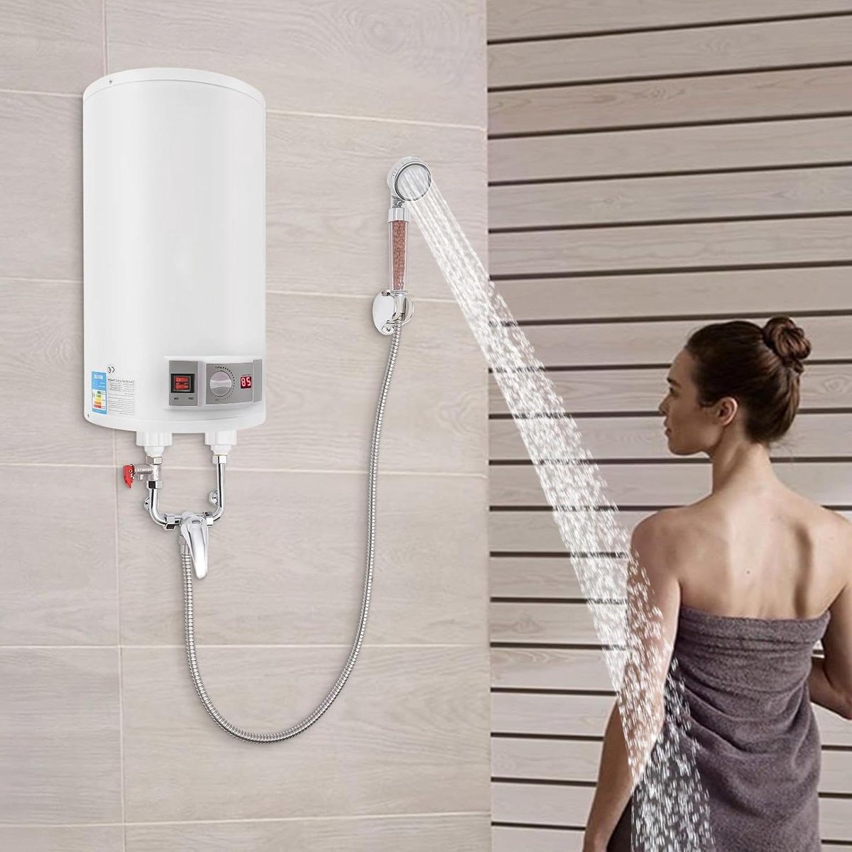 Elektrische Boiler - Warmwaterboiler Waterverwarmer - Snel Warm Water - Roestvrijstalen Verwarmingselement - 35 Liter - Wit