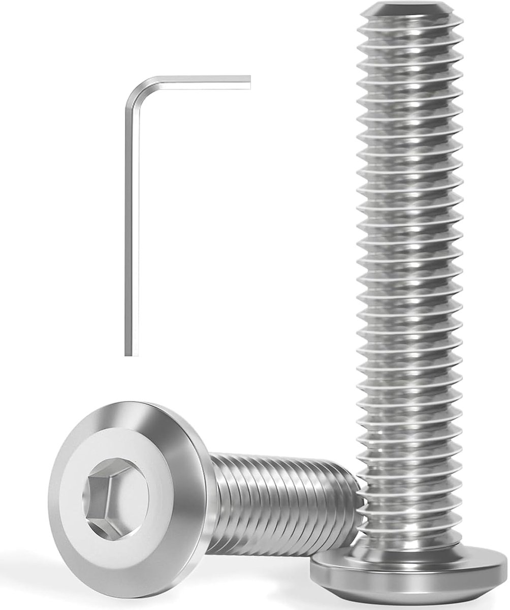 30 stuks M8x40 schroeven, platte kopschroeven, roestvrij staal A2 V2A, binnenzeskant, volledige schroefdraad, met binnenzeskantsleutel
