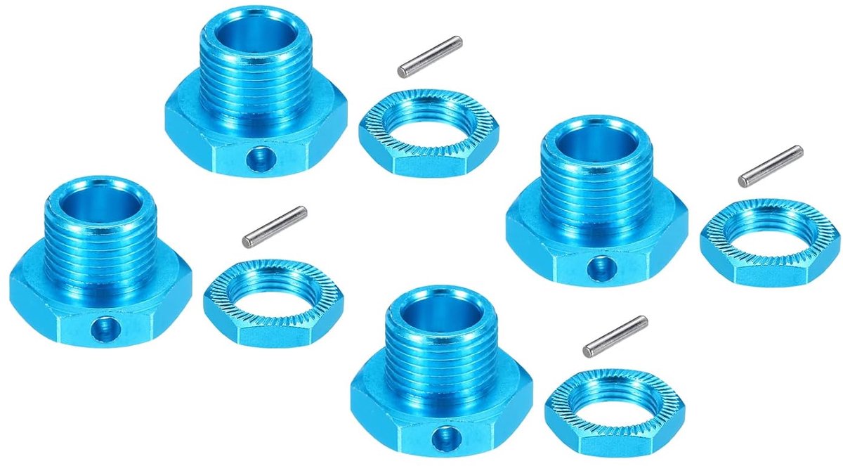 Wielmoer van aluminium, 17 mm x 4 mm, voor zeshoekige naaf voor auto, model RC 1/8 Team C Truck Offroad, verpakking 4 (blauw)