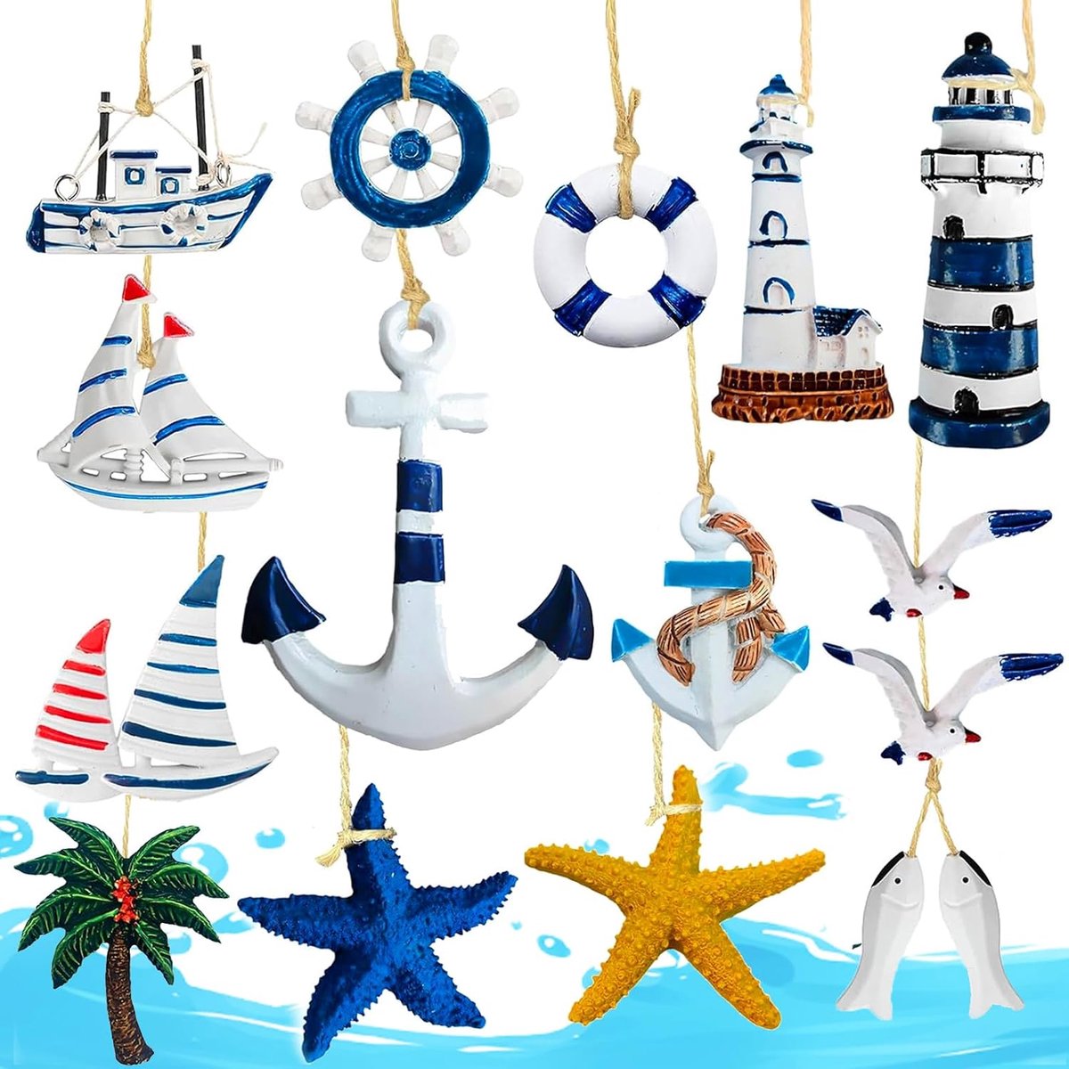 15 stuks maritieme hangdecoratie, nautische decoratieset, maritieme decoratieve hangers, mini-stranddecoratie, voor wanddecoratie van huis, feest en bar