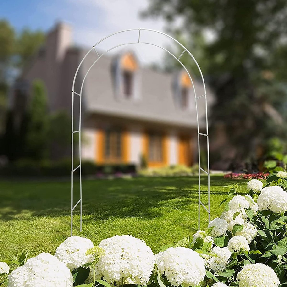 Tuin prieel boog rozenboog stalen frame tuin boog plicht sterke buisvormige prieel voor klimplanten geweldig voor achtertuin gazon patio binnenplaats bruiloft decoraties,Wit