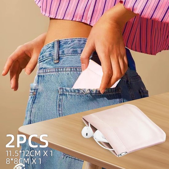 2-pack hoofdtelefoon draagtas, PU leren opbergtas, draagbare waterdichte oordopjes beschermhoes, universele hoofdtelefoon beschermhoes voor hoofdtelefoons, sleutels, USB-sticks en sieraden (roze) — afbeelding 4