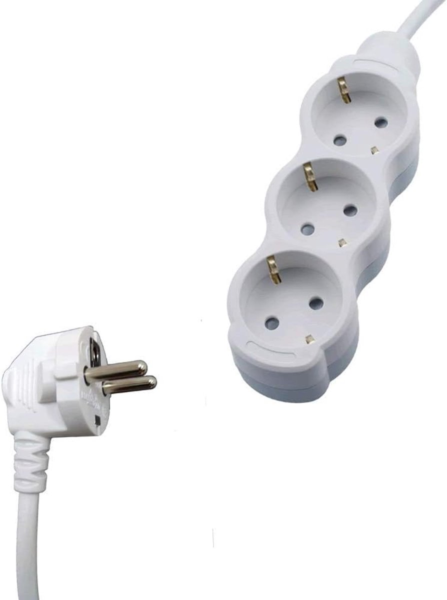 Schuko verlengkabel 3 sockets - 1,5 mm - 3 meter - geen schakelaar - ideaal voor extra stopcontacten - SnelShoppen