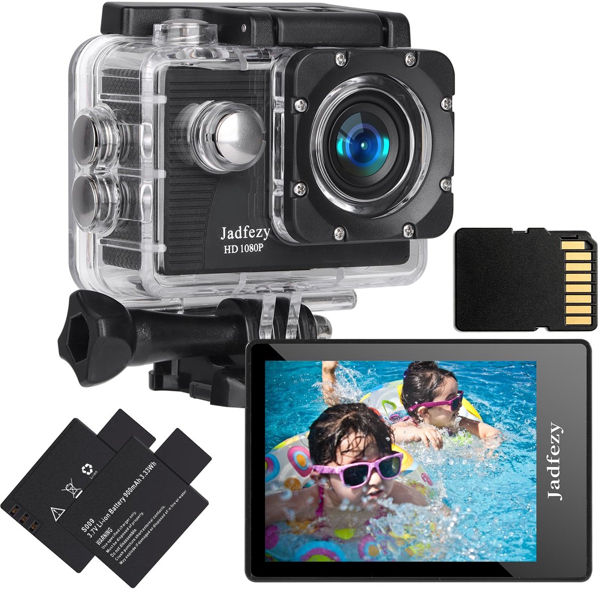 Actiecamera met Geheugenkaart - Helmcamera voor Onderwatergebruik - Inclusief 2 Batterijen en Accessoireset - SnelShoppen