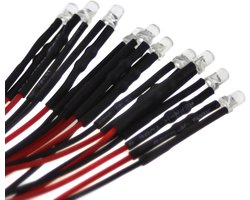 10 x 3 mm led, 24 volt, rood; met 20 cm aansluitkabel en geïntegreerde weerstand