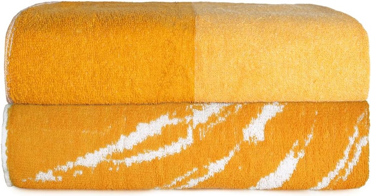 Topical Palm strandhanddoeken voor volwassenen, set van 2, geelgouden gloed, 100% katoenen badstof, ringgesponnen hotelbadhanddoek, sneldrogend, pluisarm, super absorberend, grote handdoek