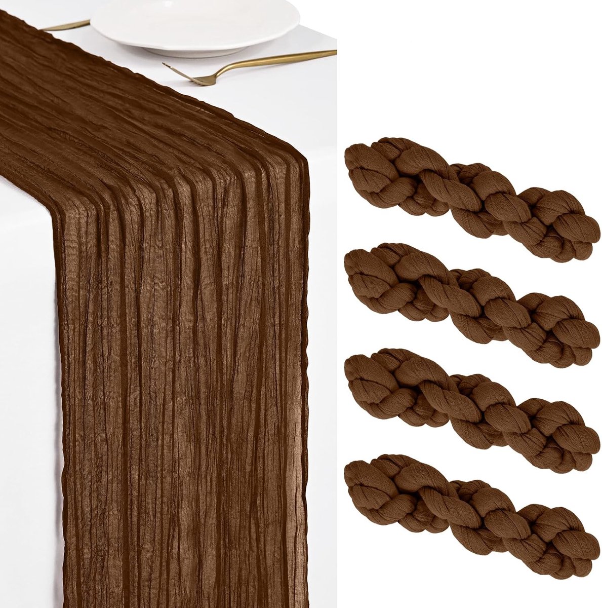 4 Pack Bruin Kaasdoek Tafelloper 45x275cm Boho Gaas Kaasdoek Tafelloper Wasbaar Romantische Rustieke Tafeldecoratie Voor Bruiloft Feest Verjaardag Vakantiehuis