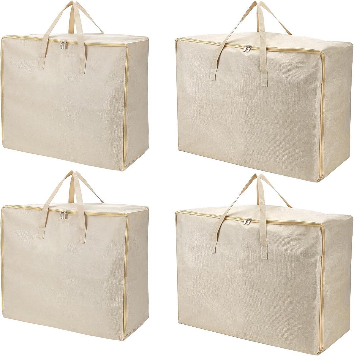 Grote kledingzakken - Opbergdozen dekbed - Kast organiseren - Ademend katoen - 4 stuks - Beige