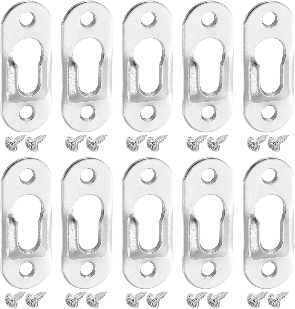 20 stuks sleutelgaten-fotolijsthangers, 42 x 16 mm, zwaar metalen sleutelgat, ophangbeugels met schroeven, voor foto's en fotolijsten, zilver