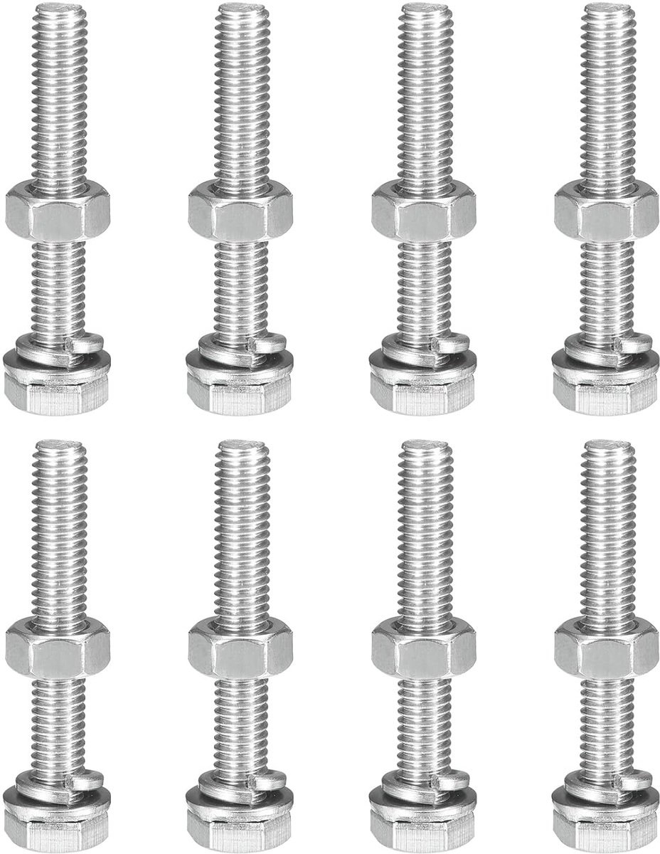 M6 x 40 mm Zeskantkop Schroeven Bouten, Moeren, Platen en Remringen Kits, 304 Roestvrij Staal Volledig Schroefdraad Zeskantbouten 8 Sets