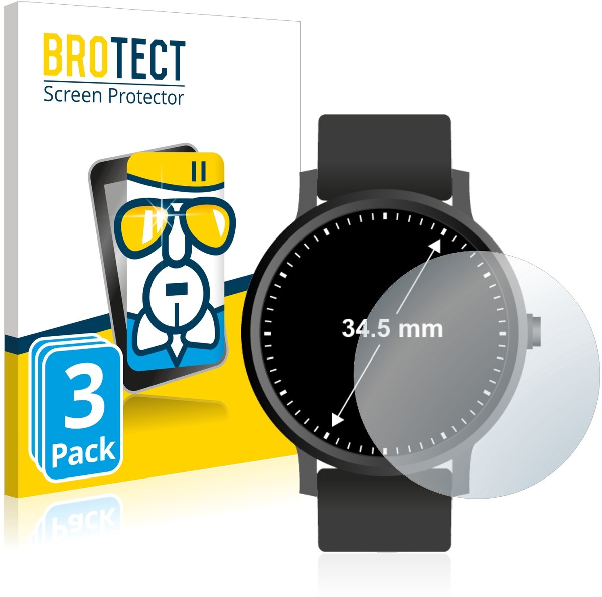 Screenprotector 3 Stuks voor Horloges (Rond, ø: 34.5 mm) Beschermglas transparant