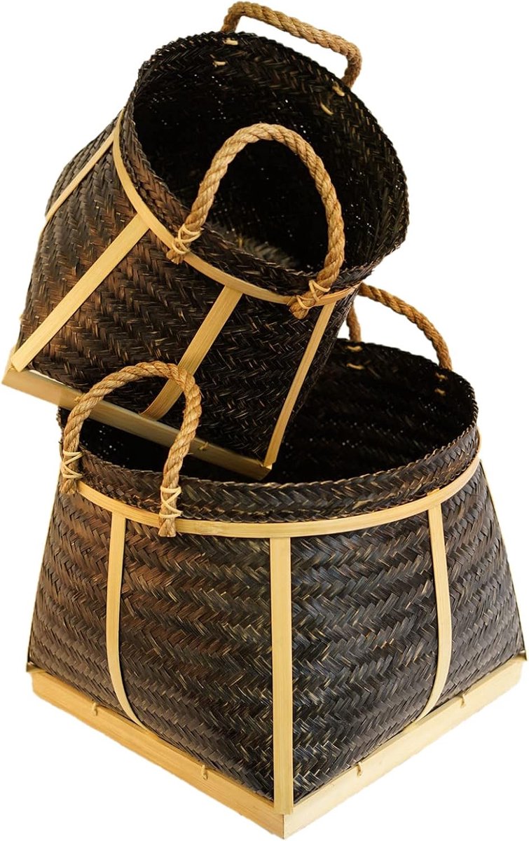 Originals - Mandenset Bali Bamboe Zwart - Set van 2 - Handgemaakt & Duurzaam - Diameters 45 en 30cm