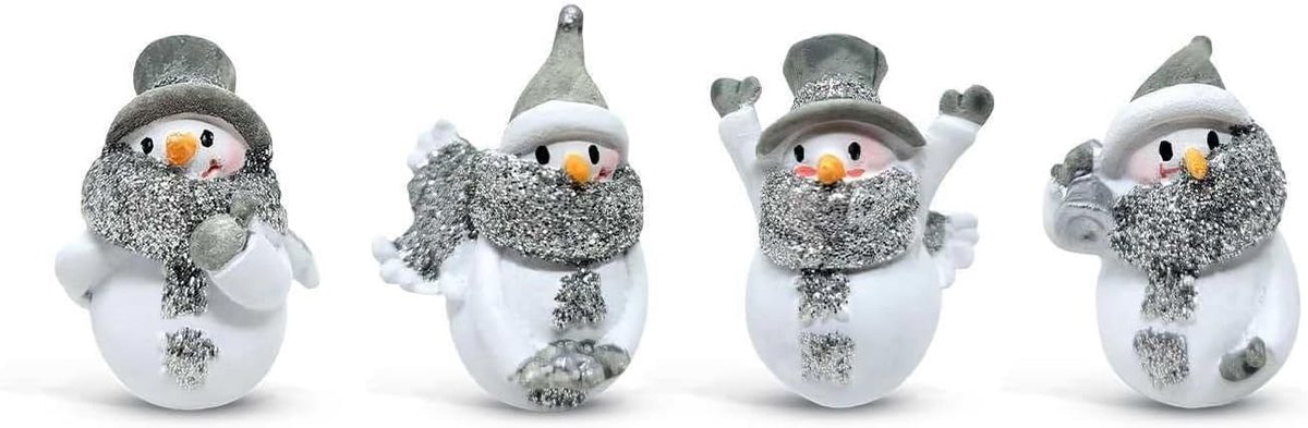 1,5 inch miniatuur glinsterende sneeuwpop beeldjes - Set van 4 verschillende stijlen