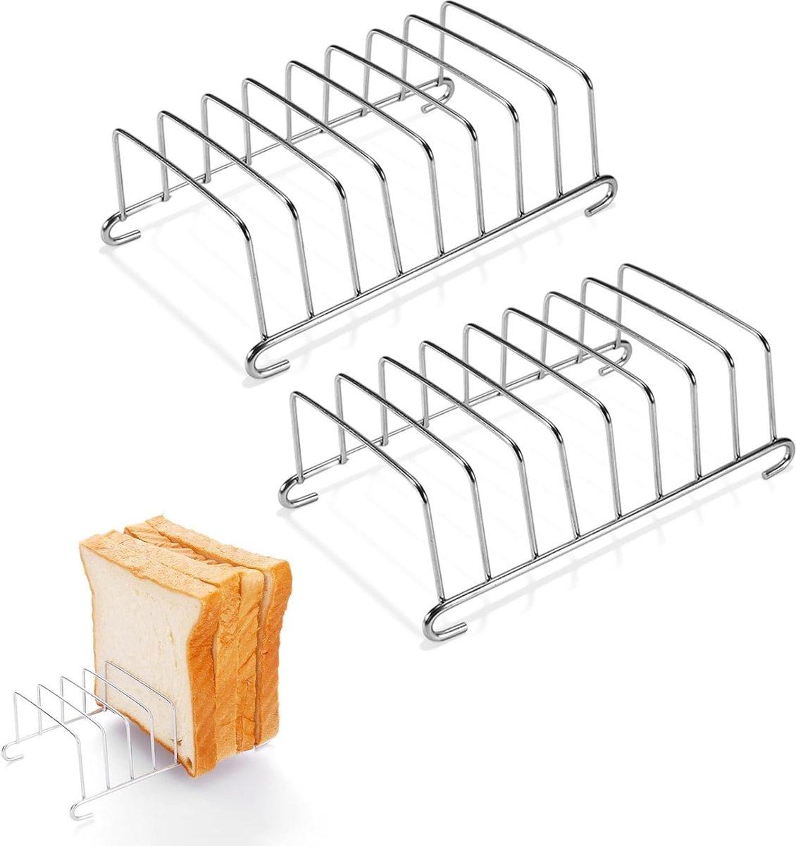 2 stks Toast Stand, 14,8 cm Slice Toast Rack Rvs Brood Display Brood Stand Organizer Air Fryer Accessoires (Metalen toast rack)