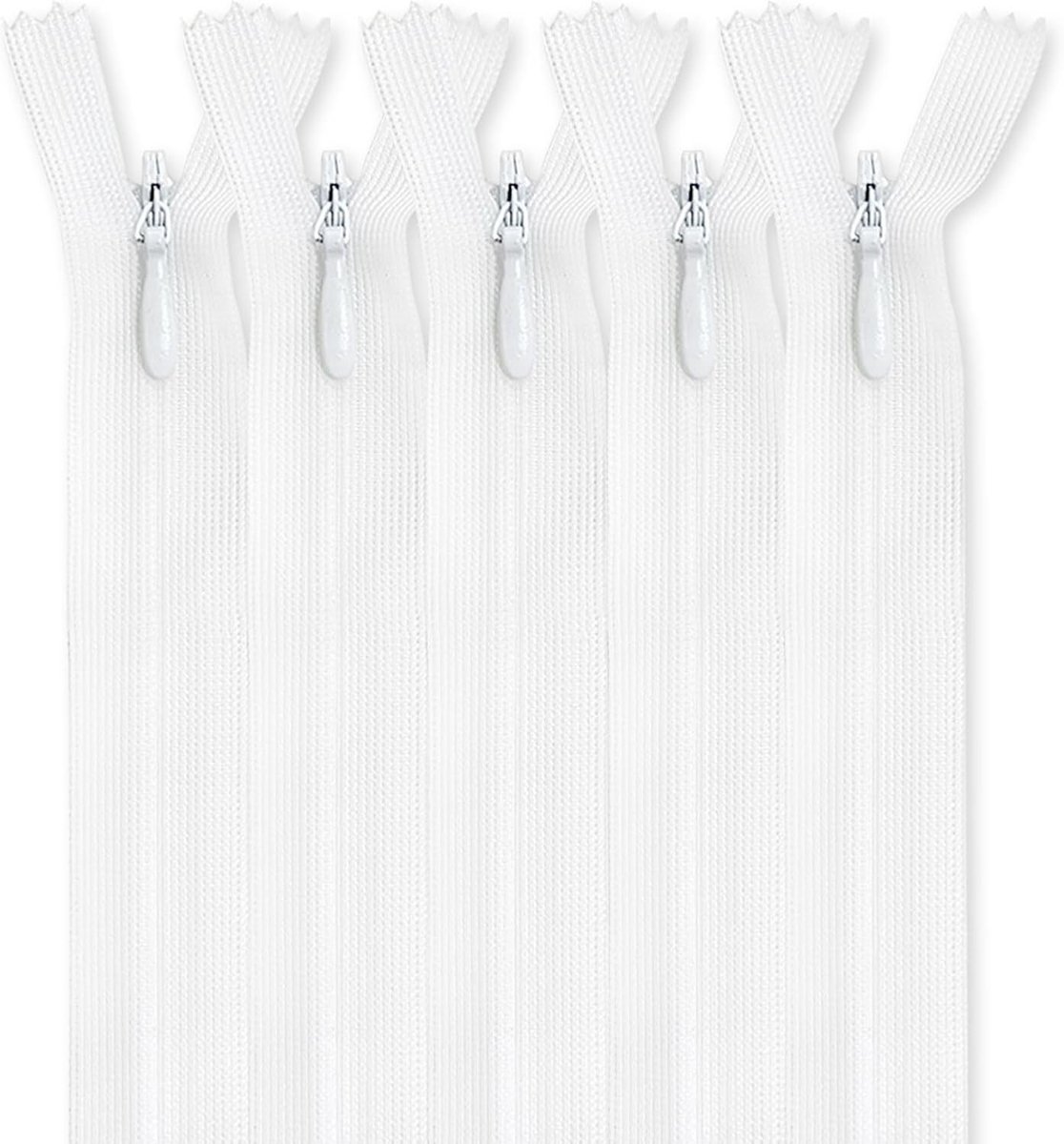 5 stuks onzichtbare nylon ritssluitingen 12 cm wit