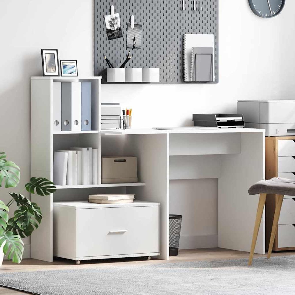 Ladenkast met wiel Wit 55 x 45 x 31 cm witte ladekast met wielen, moderne opbergkast met lade, eenvoudig te monteren, ideaal voor slaapkamer en thuiskantoor