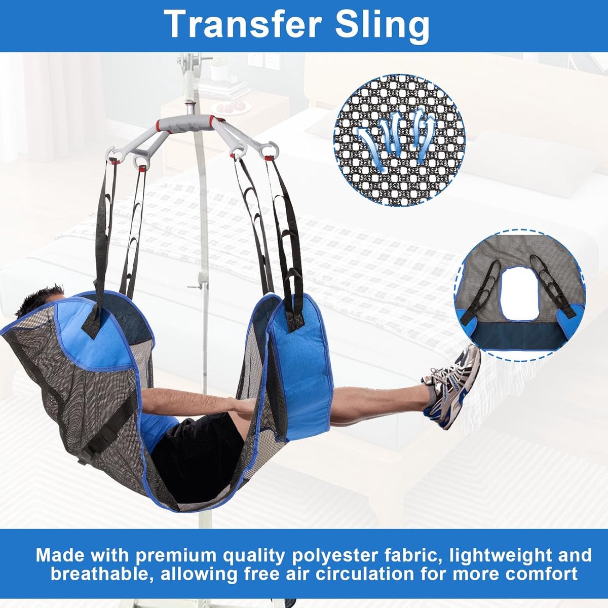 Lichaamspatiëntenlift Draagdoek met toiletopening Mesh Patient Lift Sling voor patiëntenverplaatsing, draagvermogen 227 kg, Hoyer-liftband voor toilet-, transfer- en badhulpmiddelen (L)
