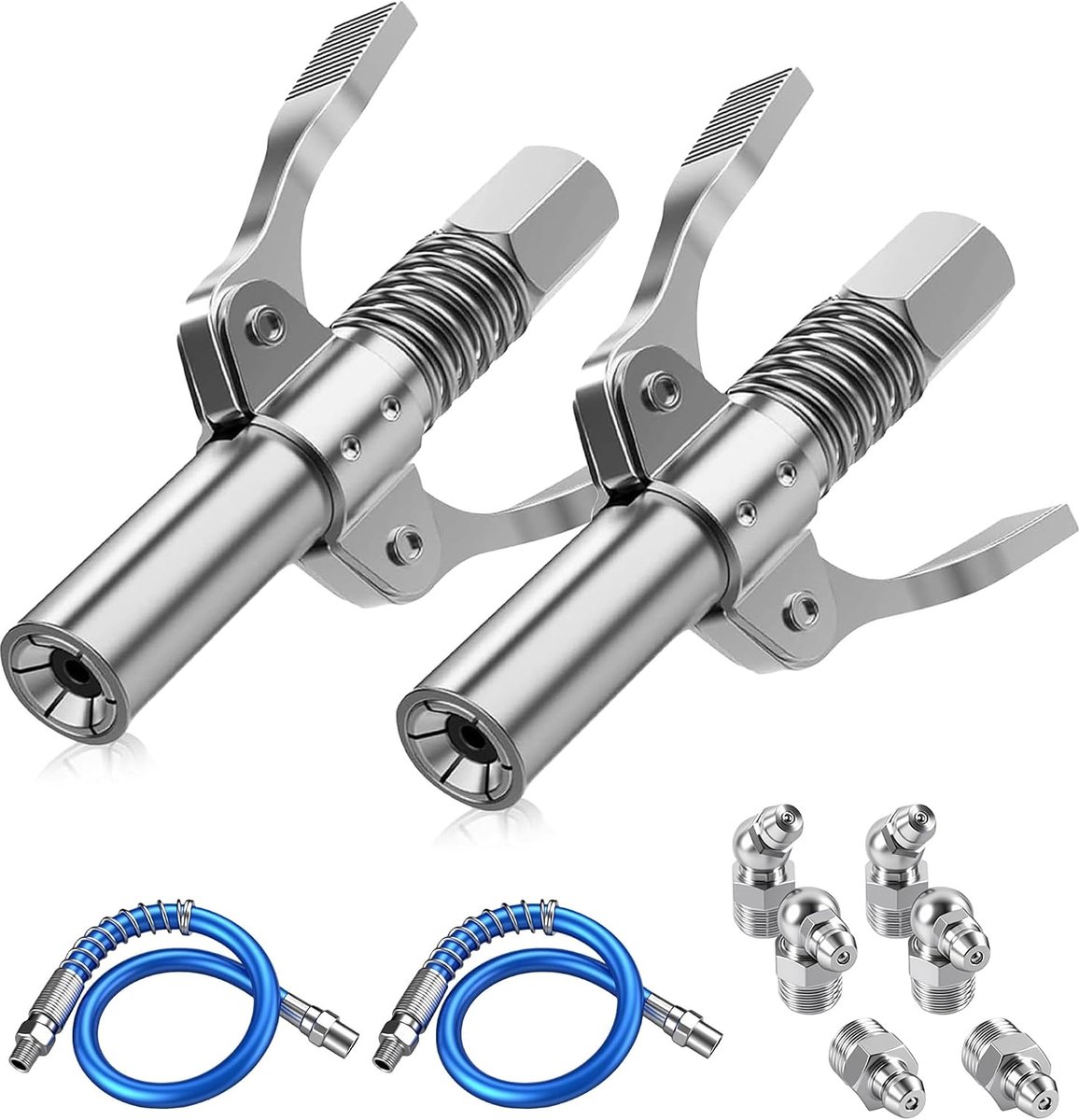 2 stuks vetpistool mondstuk opzetstuk: dubbele handgreep vetpistool adapter met slang 30 cm en M10 smeernippel voor vetpistolen smeernippel accessoires