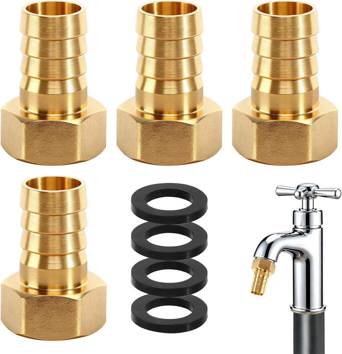 Hose connection 3/4 inch - messing - met rubberen sealingringen - voor water, olie en gas verbindingen - SnelShoppen