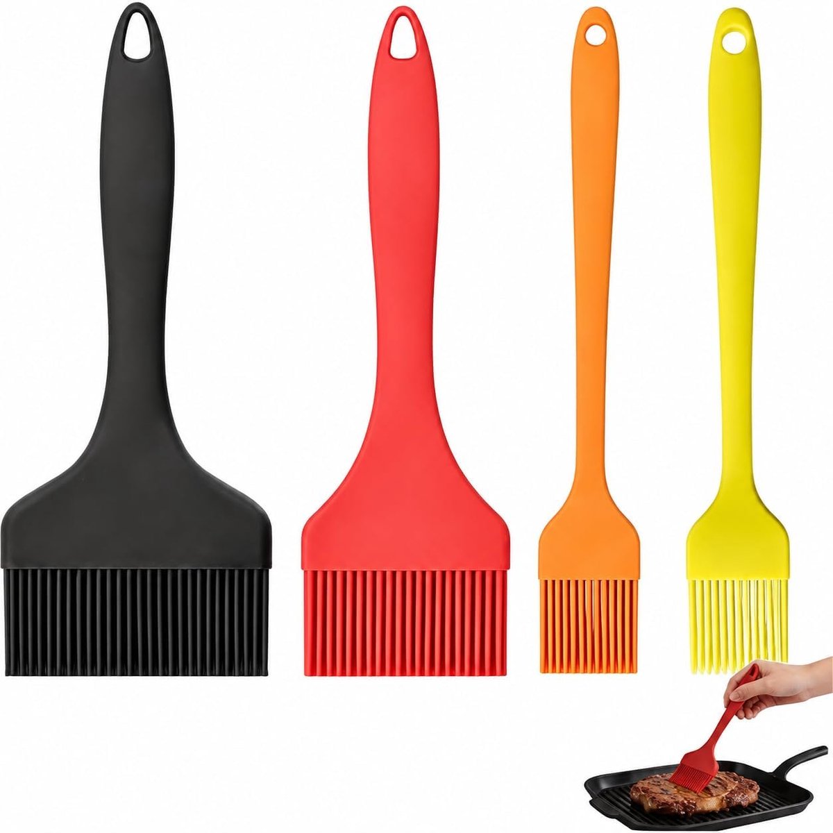 Siliconen bakpenseel set 4-delig - hittebestendig 21 cm - extra breed oliepenseel 9,1 cm - ideaal voor marineren - SnelShoppen