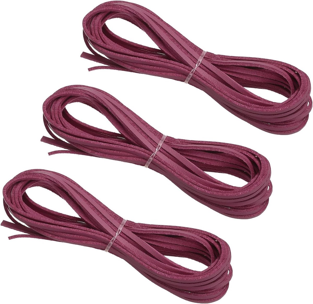 Kunstsuède lederen koord, 3 rollen 3 mm x 5,5 meter platte synthetische lederen strips voor ketting armband sieraden kralen doe-het-zelf ambachten, donkerroze (totaal 16,5 meter)