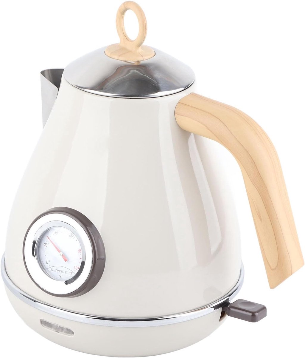 Elektrische Ketel Retro Houten Korrel Droge Kook Huis Elektrische Ketel met Temperatuur Display Havermout Heet de of een Ketleelectric Ketmall Elektrisch Ketelectric (WHITE)