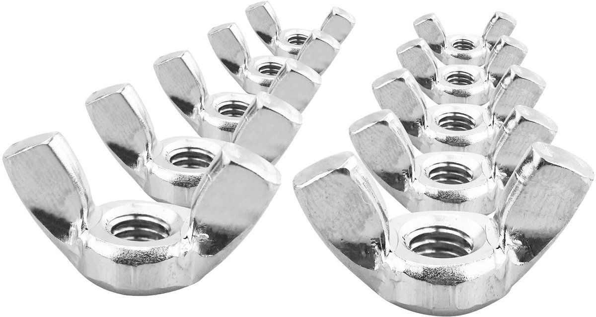 10 stuks M6, vlinderschroef DIN315 vleugelmoeren van roestvrij staal A2 V2A, metalen vleugelmoeren, metrische schroefdraad
