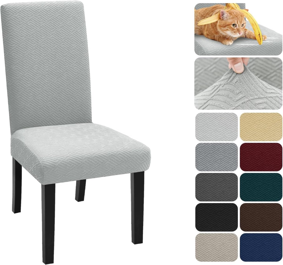 Stoelhoezen, set van 6, stretch, voor eetkamerstoelen, universeel, wasbaar, afneembaar, voor hotel, ceremonie, banket, restaurant, thuis (zilvergrijs)