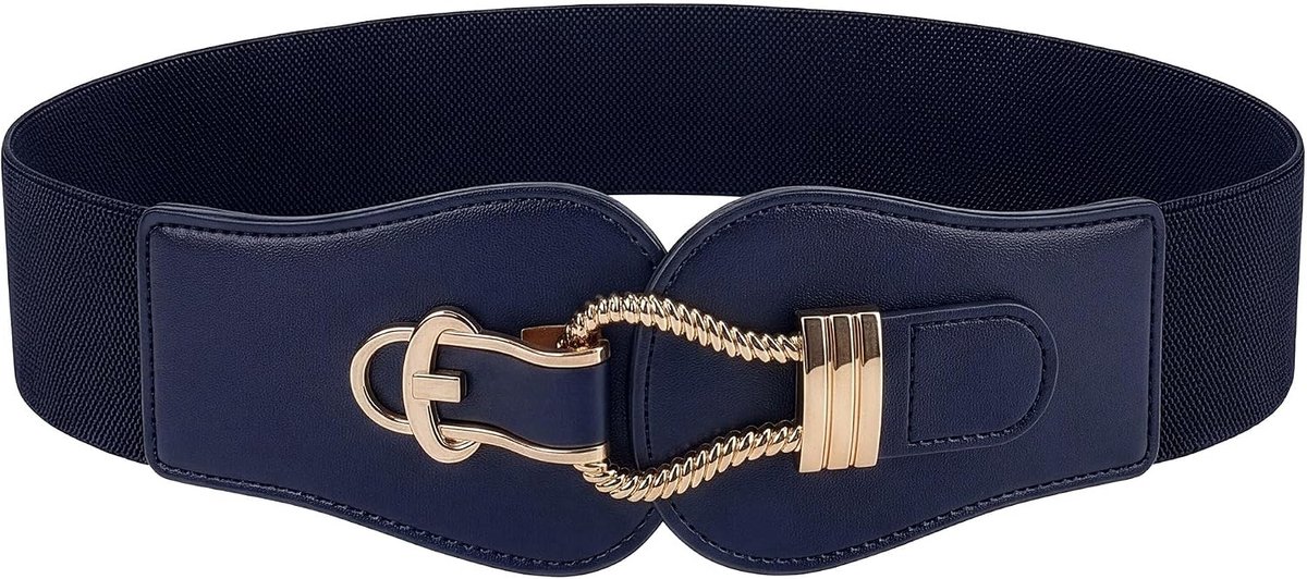 Tailleriem Dames Touwhaak Goudkleur Retro | 6 cm Breed, Rondom Elastisch, Haaksluiting Met Touwmotief, Goudtint Beslag, Kunstleren Plaatje, Maten S-XXL