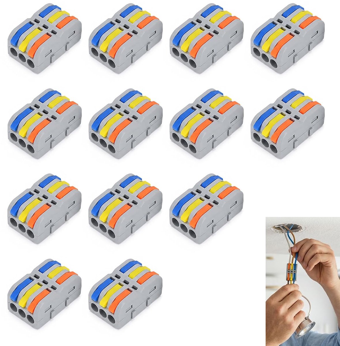 Elektrische verbindingsstukken, 3 in 3 out compact, push-wire veerklemmenblok, snelle en veilige verbinding voor harde en zachte draden 0,08-4 mm², 400 V 32 A