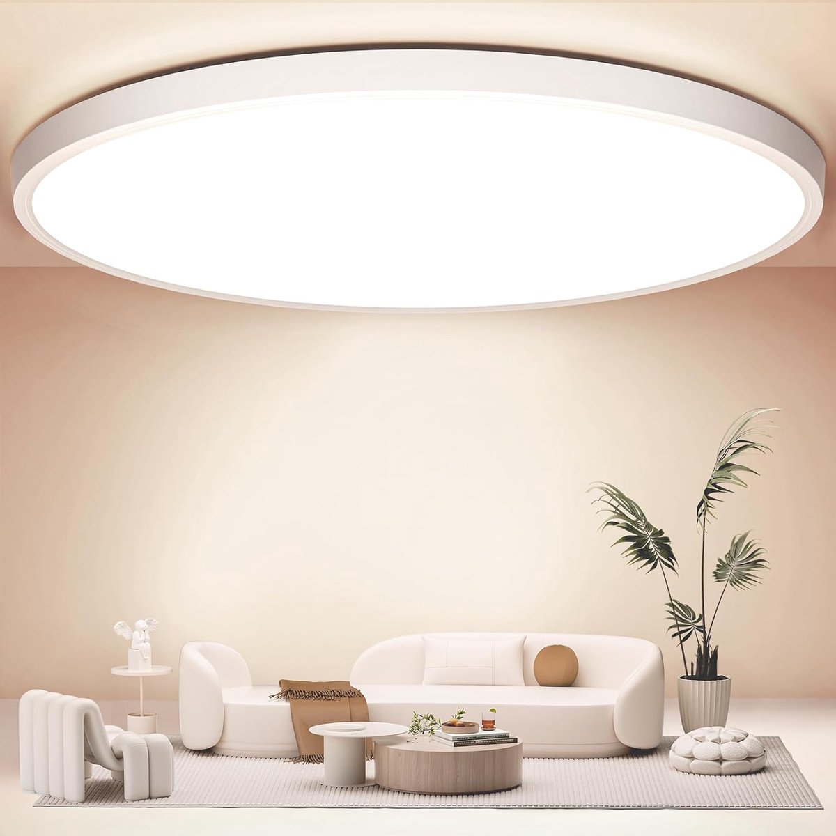 50 cm platte led-plafondlamp, 48 W, 4800 lm, 4000 K, neutraal wit, rond, voor woonkamer, ultradun, 2,4 cm, voor keuken, slaapkamer, badkamer, kinderkamer, hal, modern, IP44