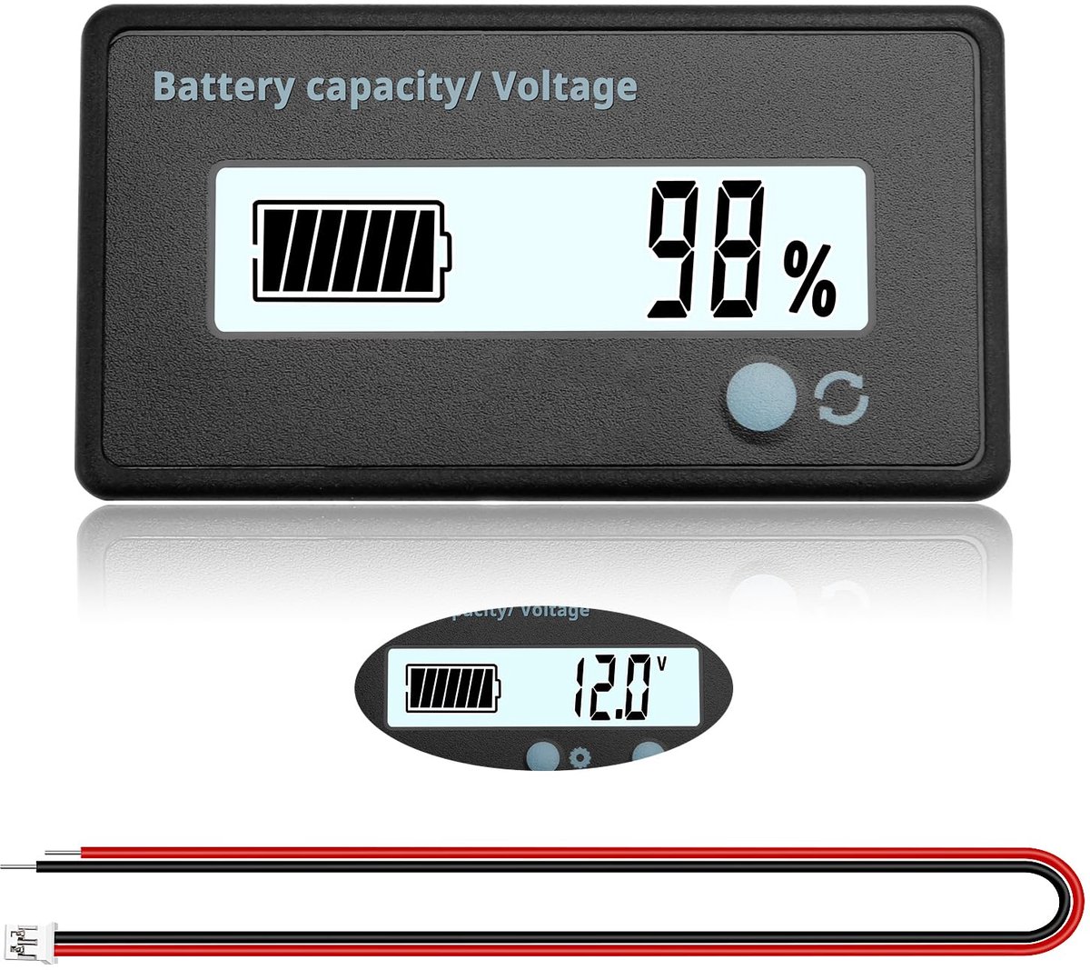 Batterijcapaciteit Voltmeter Metermonitor, Universele Batterijtester Spanningstester met LCD-Scherm, LCD-Scherm DC 12V 24V 36V 48V Batterijmeter, Wit Licht