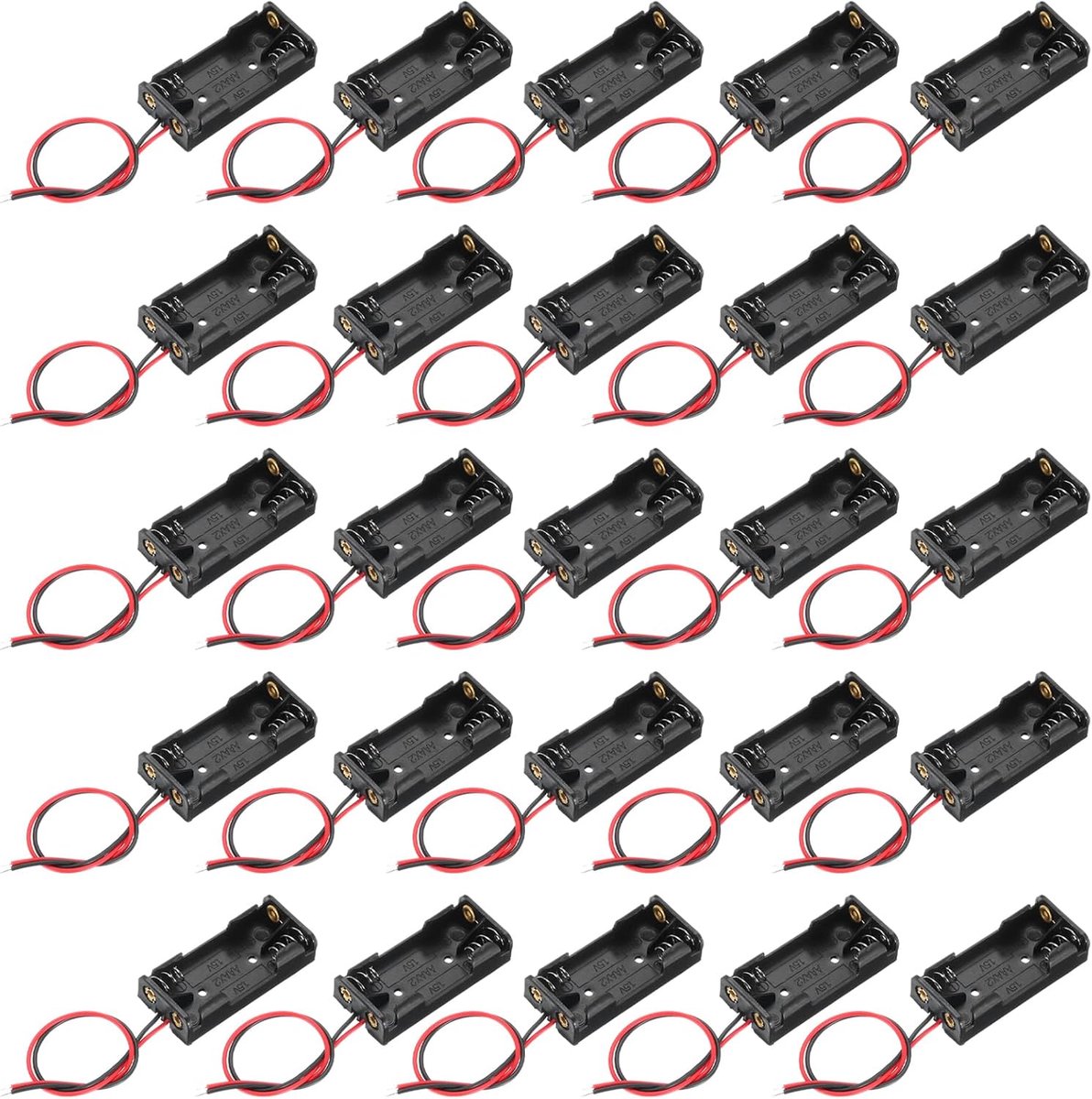 Batterijhouder box 2 x AAA 2 secties 5,91 inch draad voor AAA-batterijen houder box houder 25 stuks