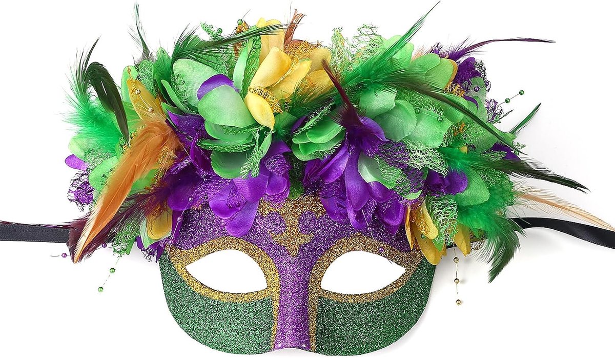 Carnavalsmasker voor dames met veren: gekleurd met kunststenen voor dames, kleding, decoratieve accessoires