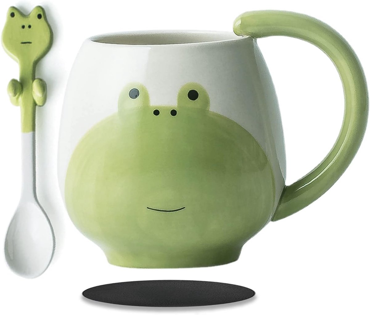 Kikkermok, 3D-dierenmok met kikker, 350 ml, met lepel, kikker, cadeau, schattige koffie-/theebeker, cadeau, kikkerbeker, verjaardagscadeau voor vriendin, vriend, jongens, vrouwen, mannen