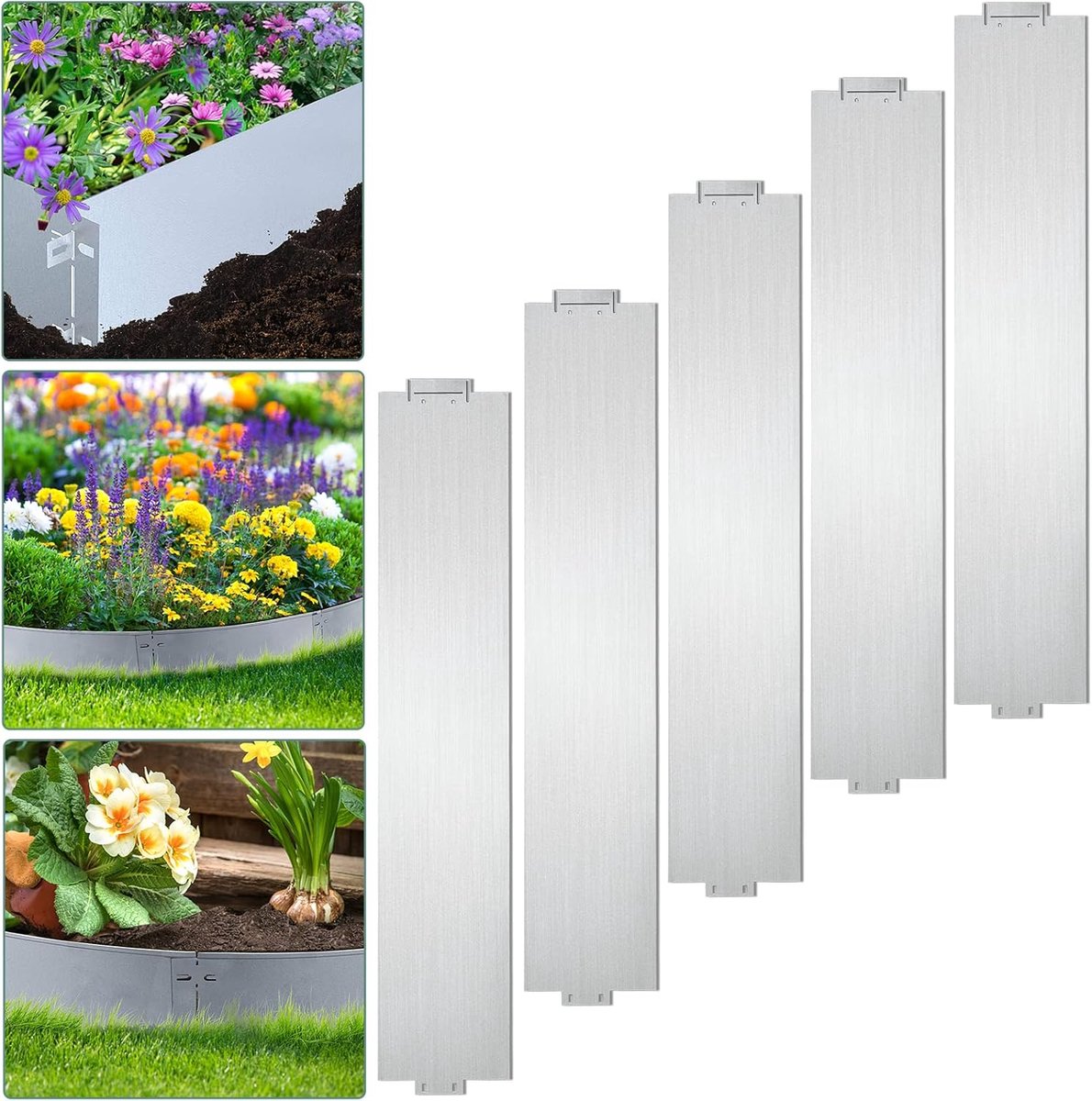 Metaal, 10 m, 10 stuks, maairand, verzinkt, 100 x 18 cm per stuk, aanpasbare flexibele gazonomranding voor tuinplanten, groenteteelt bloemen