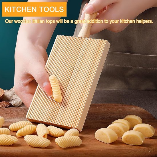 Plank, houten pastamachine met houten stokjes, macaroni planken met handvat, beukenhout, noedel-accessoires, pastabestek voor doe-het-zelf noedelvormen — afbeelding 2