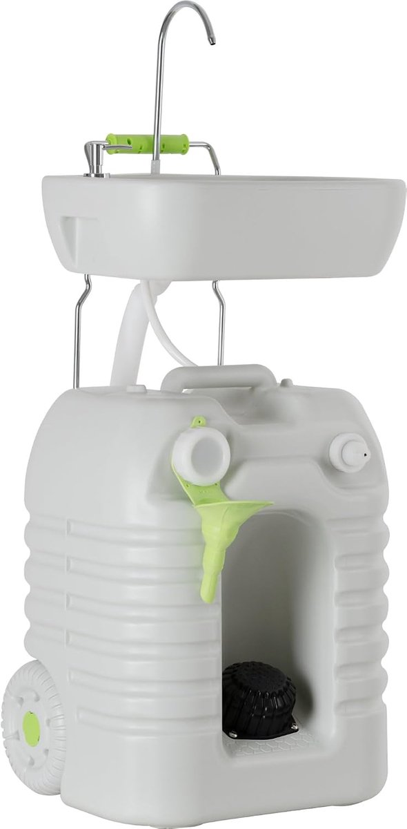 PSW-45 Quixie draagbare kampeerwasbak - Mobiele camping outdoor reis wastafel met 45 L mechanische voet waterpomp tank en zeepdispenser - Verstelbare spoelbak en trolley functie