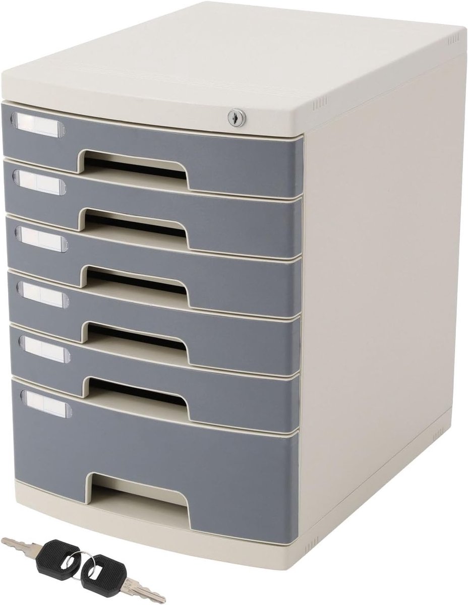 Ladebox met 6 schuifladen, bureaulade organizer, kunststof (PS) kantoorbox met sleutel