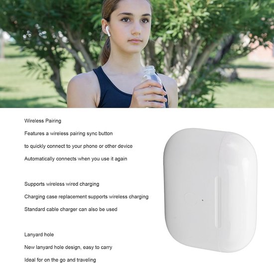 Oplaadcase voor Pro 1e & 2e Gen, 450mAh draadloze oplaadcase vervanging voor Pro 1e & 2e met Bluetooth-koppelingssynchronisatieknoppen, ontwerp met koordgat — afbeelding 5