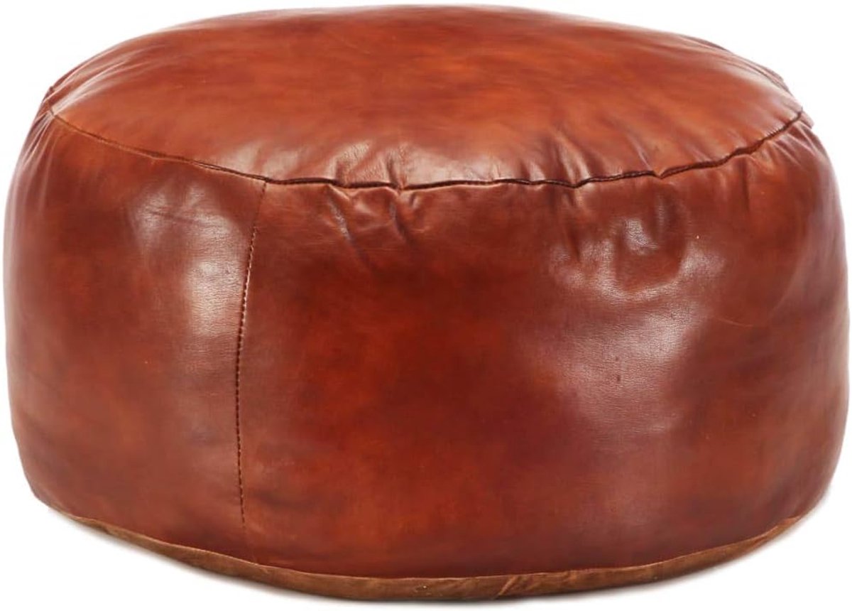 Zitpoef Poef zitkubus lederen kruk | decoratieve kruk zitpoef voor woonkamer slaapkamer | lichtbruin rond 60 x 30 cm echt geitenleer