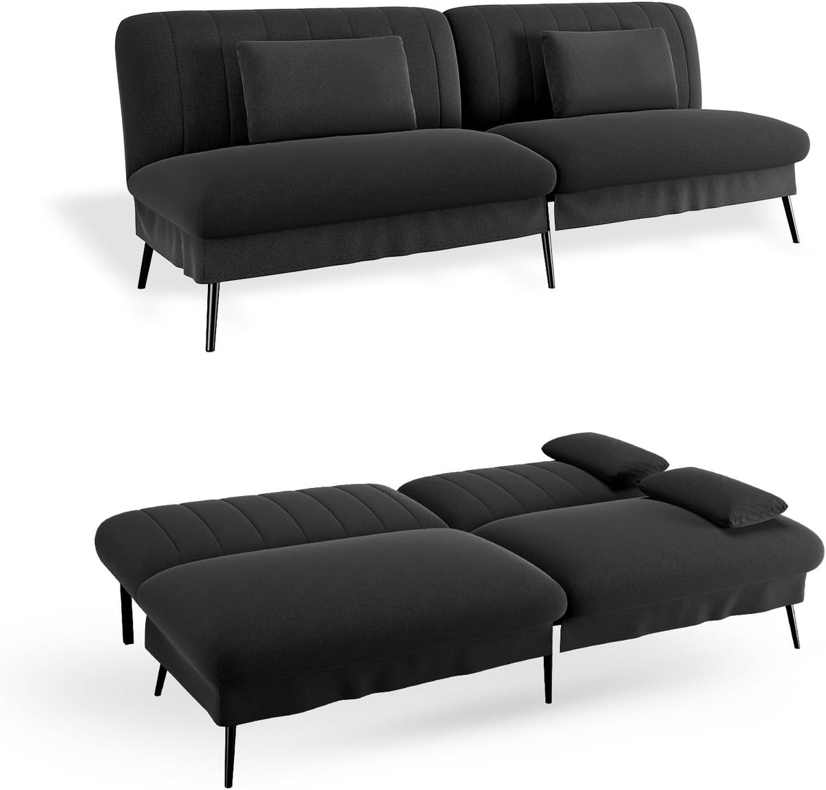 Inklapbare slaapbank met slaapfunctie, 2-in-1 bank, multifunctionele slaapbank met groot ligvlak, ruimtebesparende bedbank voor woonkamer, logeerkamer en thuisbioscoop, zwart