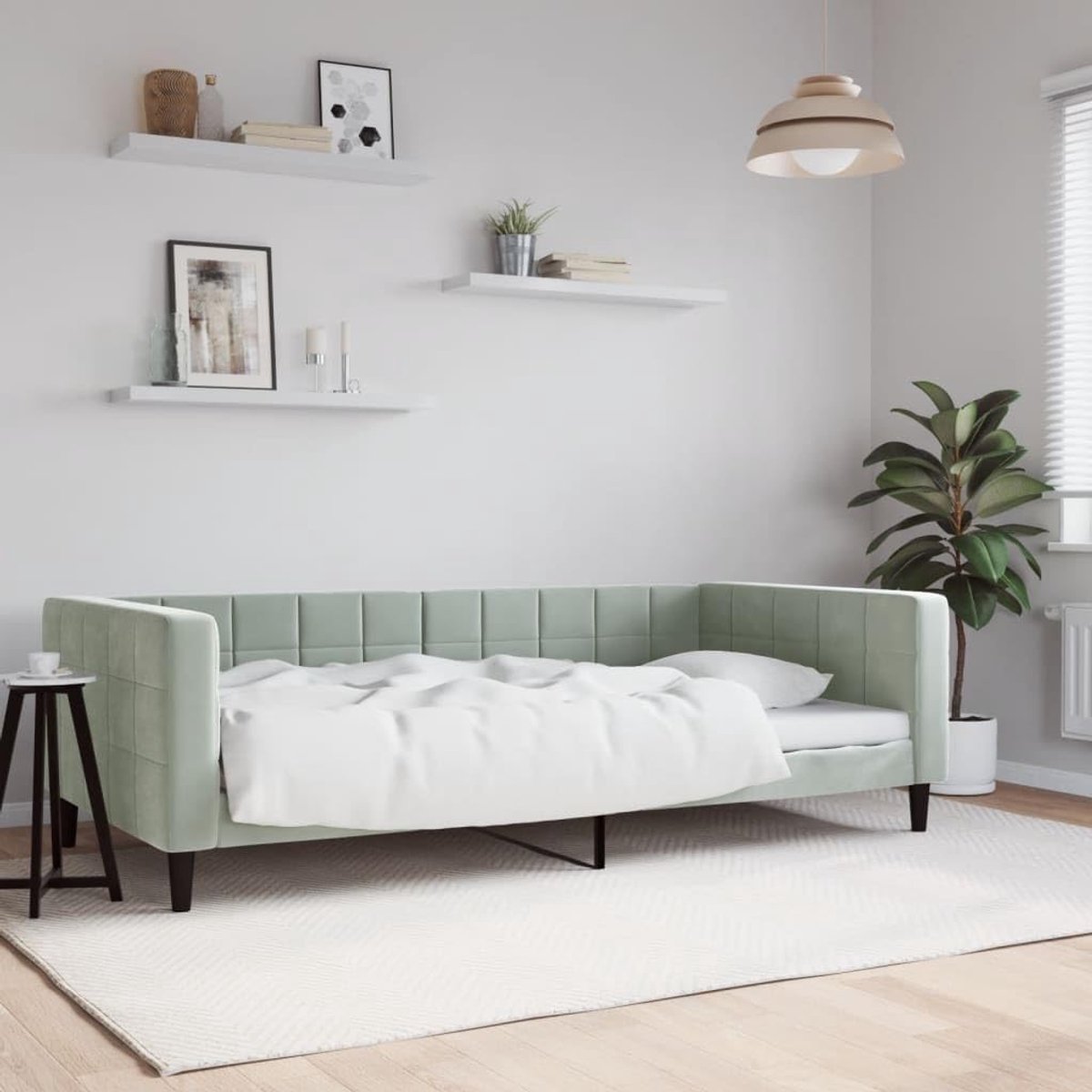 2 in 1 dagbed bankbed 100x200 cm lichtgrijs | Slaapbank 100x200 cm fluweel lichtgrijs dagbed bank met lattenbodem logeerbed voor woonkamer slaapkamer